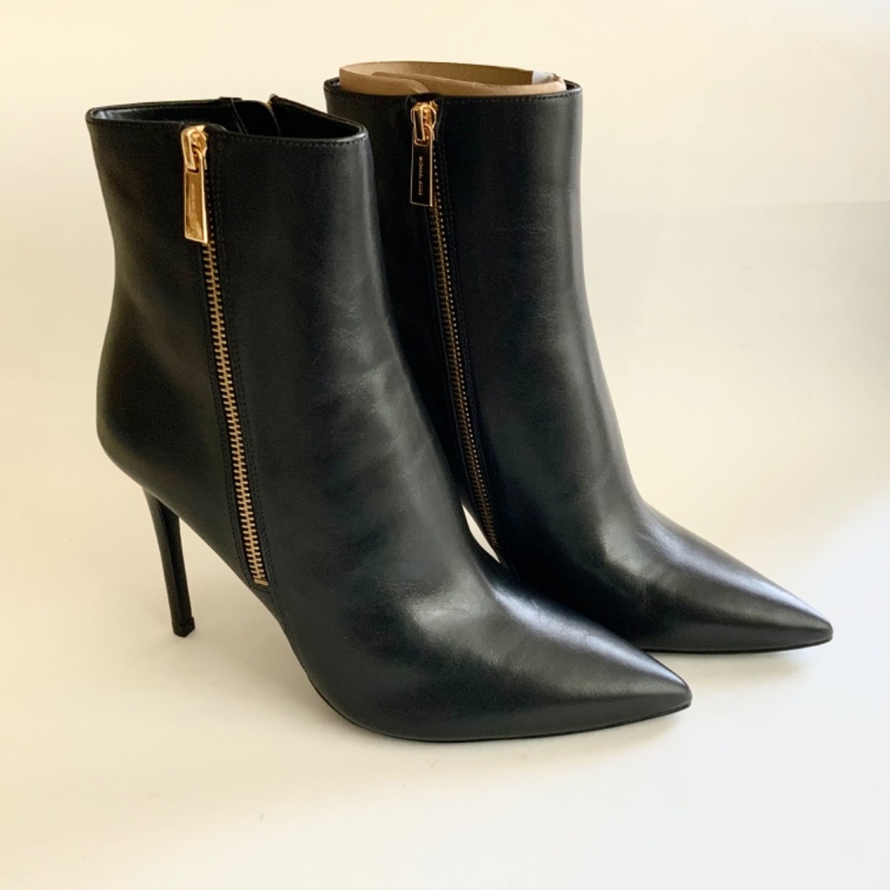 Michael Kors Keke Black Leather Ankle Boots Stiletto Heel Pointed Toe Bootie 9.5 - Picture 7 of 15